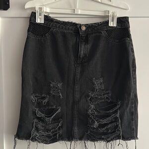 Zara Black Distressed Pencil Skirt
